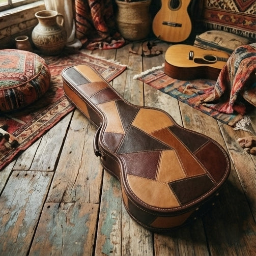 The Troubadour | Mosaic Patchwork Full-Grain Leather Acoustic Guitar Hard Case