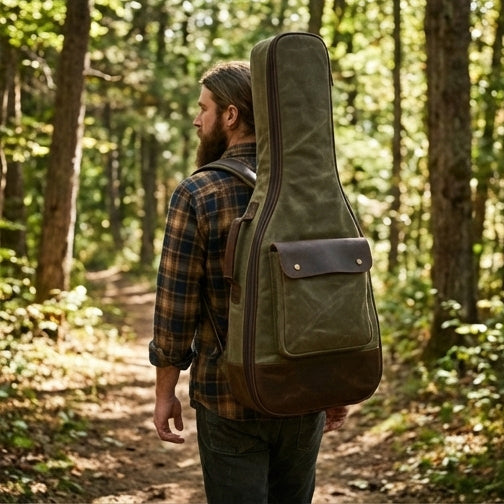 The Troubadour | Waxed Canvas & Full-Grain Leather Guitar Gig Bag