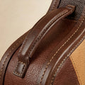 Troubadour Mosaic gig bag corner detail showing matched patchwork leather stitching
