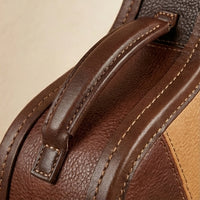 Troubadour Mosaic gig bag corner detail showing matched patchwork leather stitching