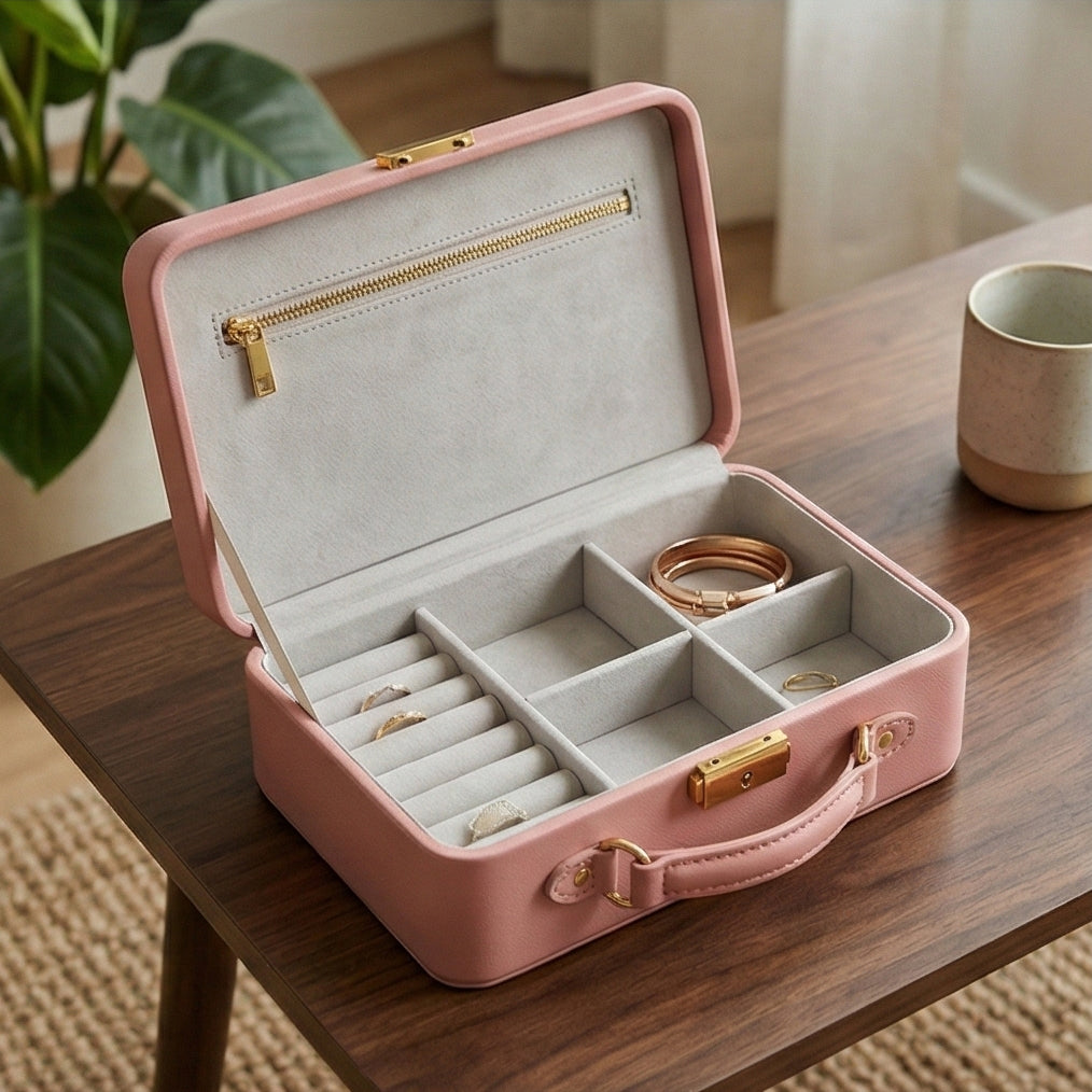 The Keepsake Pink Leather Memory Box Open