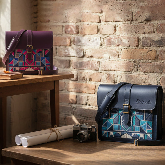 The Mosaic Geometric Leather Satchel in Vintage Brown