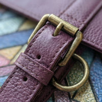 Elatheria Mosaic geometric embroidered full grain leather structured satchel in tan