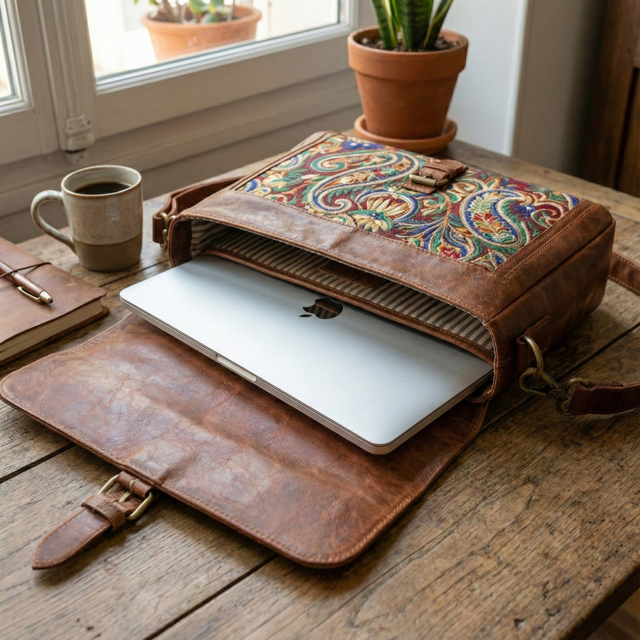 The Royal Paisley Embroidered Leather Laptop Bag