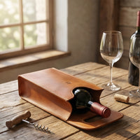Elatheria Vintner 2.0 full grain leather wine bottle carrier tote with brass hardware