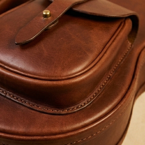 Elatheria Troubadour premium chestnut full grain leather acoustic guitar hard case