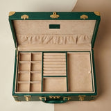 Elatheria Heirloom quilted emerald green leather jewelry trunk brushed brass hardware