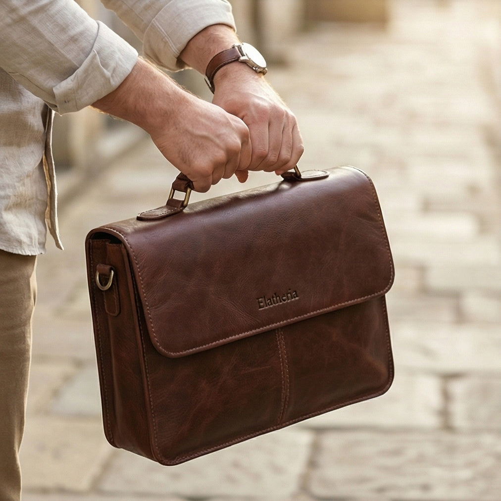 The Scholar Dark Brown Leather Briefcase Front