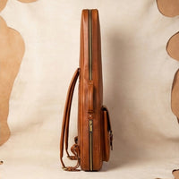 Maestro padded gig bag angled view showing cognac pull-up leather grain