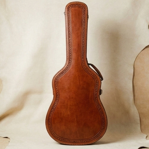 Elatheria Outlaw hand tooled western full grain leather acoustic guitar hard case