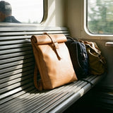The Voyager | Minimalist Full-Grain Leather Roll-Top Backpack