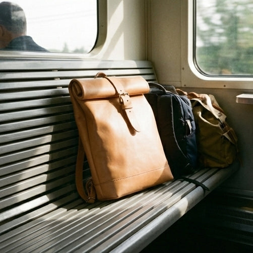 The Voyager | Minimalist Full-Grain Leather Roll-Top Backpack