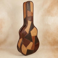 Troubadour Mosaic gig bag close-up of hand-cut geometric leather panels, personalised gifting option