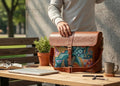 Elatheria Muse abstract art embroidered leather messenger bag fits 14 inch laptop