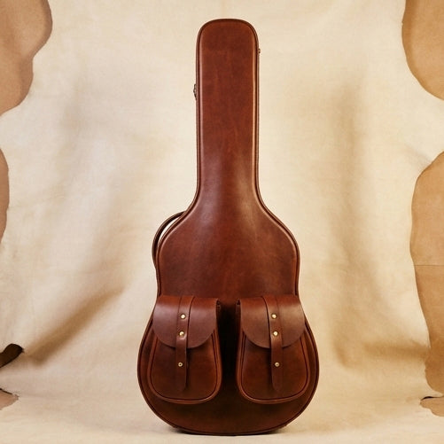 Elatheria Troubadour premium chestnut full grain leather acoustic guitar hard case