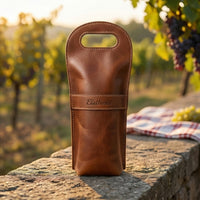 Elatheria Vintner handcrafted full grain leather single wine bottle carrier tote