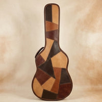 Elatheria Troubadour Mosaic patchwork leather guitar gig bag, front view, gift for guitarist