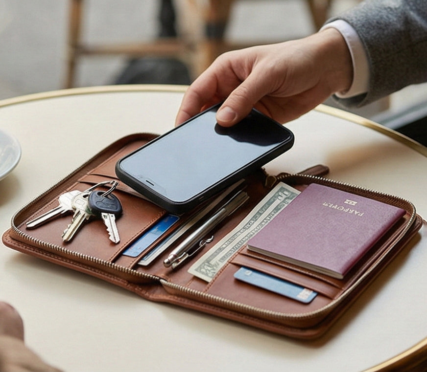 The Voyager Leather Travel Wallet with Passport and Phone