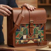 Elatheria Mosaic 2.0 geometric embroidered full grain leather satchel