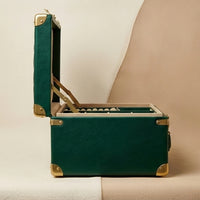 Elatheria Heirloom quilted emerald green leather jewelry trunk brushed brass hardware