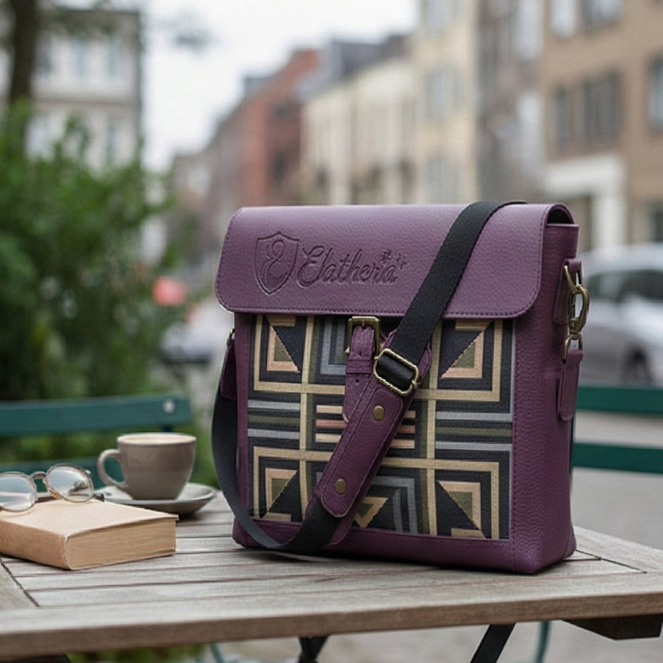 The Mosaic Geometric Leather Satchel in Regal Plum