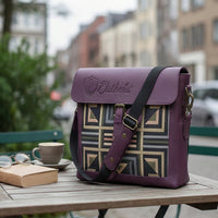 Elatheria Mosaic Regal Plum purple geometric embroidered leather satchel