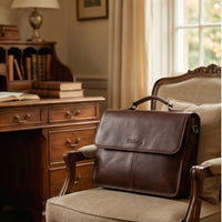 Elatheria Scholar dark brown mahogany full grain leather briefcase messenger bag