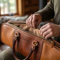 Elatheria Marksman luxury two tone full grain leather shotgun case slip fleece lining