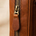Maestro gig bag corner detail showing pull-up leather stitching and reinforced piping