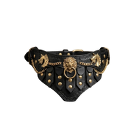 The Regal | Personalised Buffalo Leather Dog Collar with Gold Lion Emblem & Chain Detail