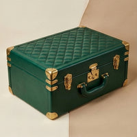 Elatheria Heirloom quilted emerald green leather jewelry trunk brushed brass hardware