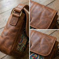 Elatheria Royal Paisley intricate embroidered leather messenger bag
