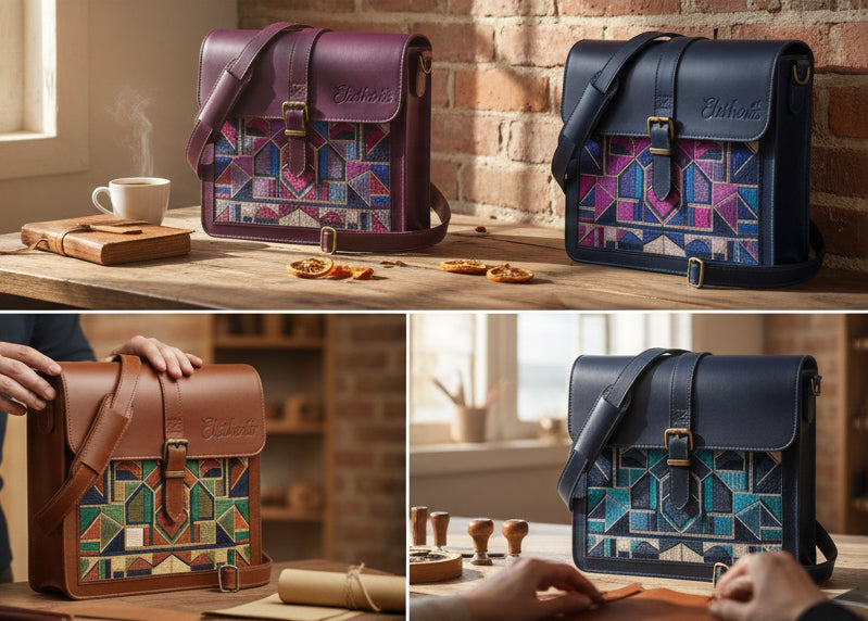 The Mosaic Geometric Leather Satchel in Vintage Brown