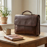 Elatheria Scholar dark brown mahogany full grain leather briefcase messenger bag