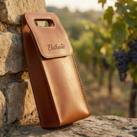 Elatheria Vintner 2.0 full grain leather wine bottle carrier tote with brass hardware