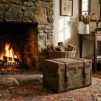 Elatheria Voyager vintage waxed canvas full grain leather storage trunk brass hardware