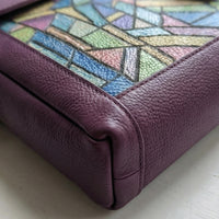 Elatheria Mosaic geometric embroidered full grain leather structured satchel in tan