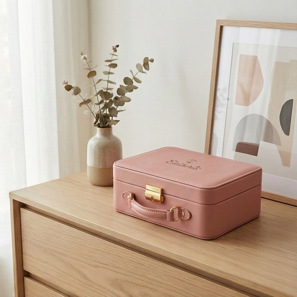Elatheria Keepsake blush pink leather memory box jewelry organizer velvet interior