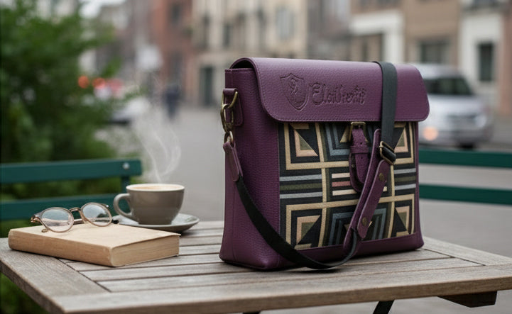 The Mosaic Geometric Leather Satchel in Regal Plum