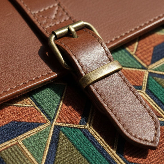 The Mosaic Geometric Leather Satchel in Vintage Brown