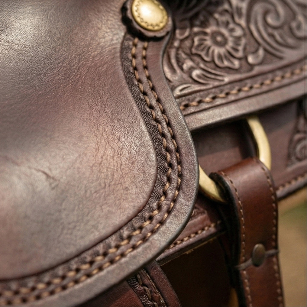 The Mustang Hand Tooled Western Leather Saddle Side View