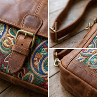 Elatheria Royal Paisley intricate embroidered leather messenger bag