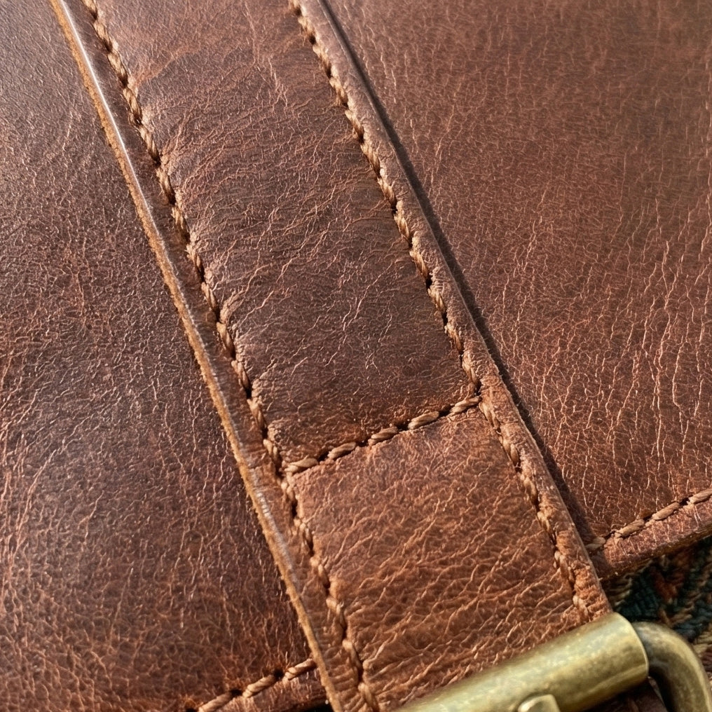 The Artisan Paisley Embroidered Leather Messenger Bag Front View