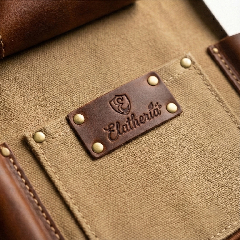 The Chef's Companion Leather Knife Roll Open with Knives