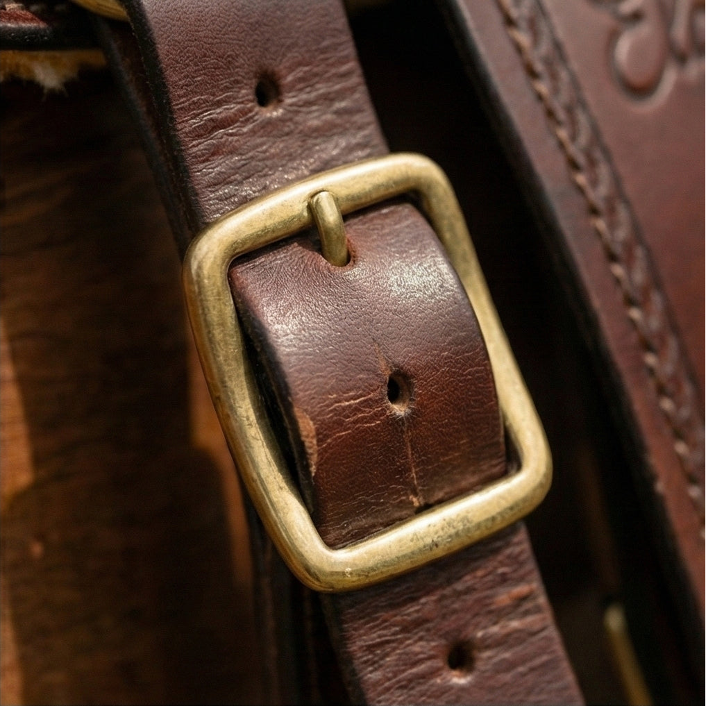 The Mustang Hand Tooled Western Leather Saddle Side View