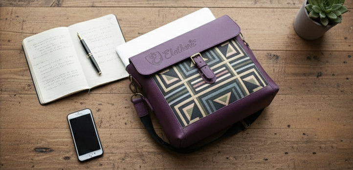 The Mosaic Geometric Leather Satchel in Regal Plum