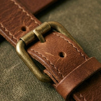 Elatheria Voyager vintage waxed canvas full grain leather storage trunk brass hardware