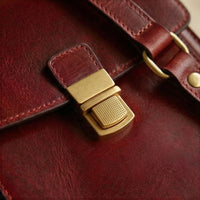 Elatheria Scribe vertical full grain leather crossbody mini briefcase in burgundy