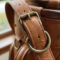 Elatheria Fairway luxury vintage full grain tan leather golf cart bag brass zips