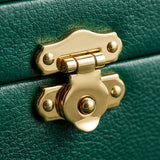 Elatheria Heirloom quilted emerald green leather jewelry trunk brushed brass hardware